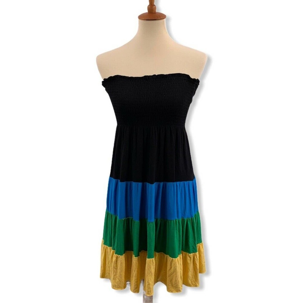 Moa Moa Smocked Top Colorblock Skirt Dress Small